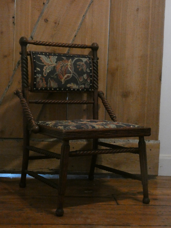 Low seat hand carved antique tapestry chair in Chairs & Recliners in St. Catharines - Image 2