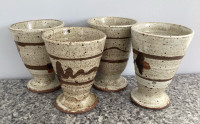 4 Signed Mini Pottery Stoneware Wine Sherry Port Liqueur Goblets