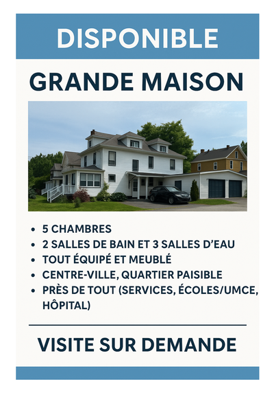 Français Grande maison — Disponible 5 chambres · 2 salles de bain + 3 salles d’eau · Meublée Centre-...
