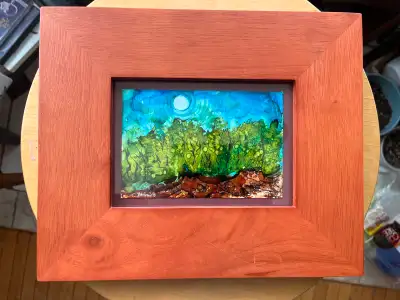 “Woodland by Moonlight”, original alcohol ink painting on Yupo paper by a local artist (the seller)....