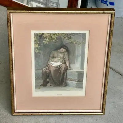 Vintage Framed Engraving Titled "A Siesta", View more