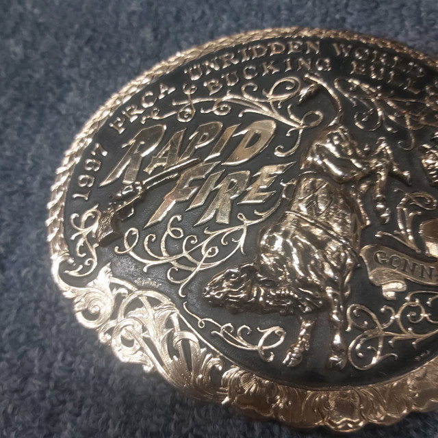 Belt Buckles -1997 PRCA Bull riding/Fire department/Prentiss Oil in Arts & Collectibles in Red Deer - Image 4