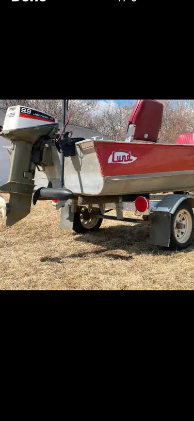14’ Lund With Trailer. 9.9 Johnston With Fuel Tank and Hose. 40lb Thrust Electric Trolling Motor. Tw...
