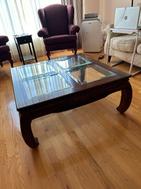 Table à café en bois massif/solid wood Glass coffee table: