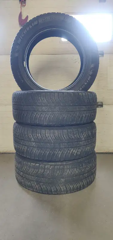 4 Michelin Pilot Alpin winter tires 1 tire is patch repaired and holds air Approximately 60% tread o...