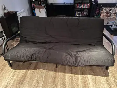 basic black metal futon frame with mattress, View more