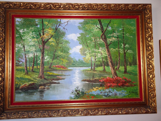 Vintage oil painting in wood frame signed dans Art et objets de collection  à Ville de Montréal - Image 2