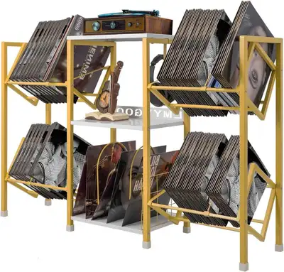 NEW Large Record Player Stand with Vinyl Storage, Gold, View more