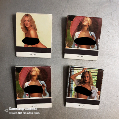 $20 total includes all 4. 1.5"w x 2"l. Souvenir from Parksville, Vancouver Island B.C. Pic on matchb...