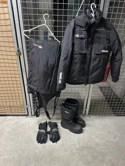 Never used Snowmobile suit size XL boots size 10 and Klim gloves