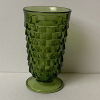 Green Cube Pattern Depression Glass Vase 