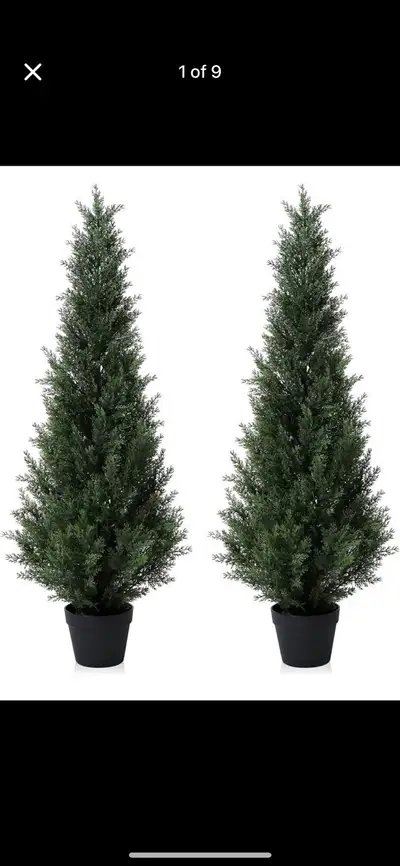 Brand new in box Set of 2 4FT Artificial Cedar Topiary Trees for Outdoors Potted Fake Cypress Trees...