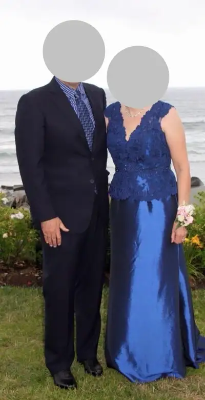 Navy floor length gown size 12. Worn once as mother of the bride.