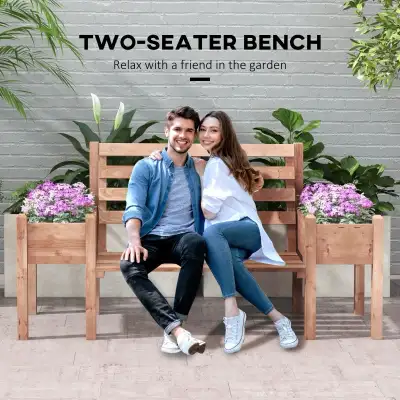 Wood Outdoor Bench with Planter Boxes 2-Seater Garden Bench with, View more