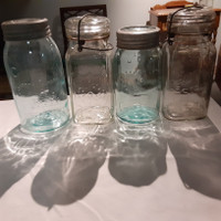 Antique Mason Fruit Glass Jars 2 Aqua Perfect Seal 2 Crown