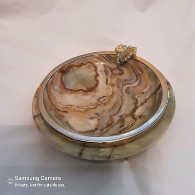 Vintage figured natural onyx ashtray or storage dish, View more