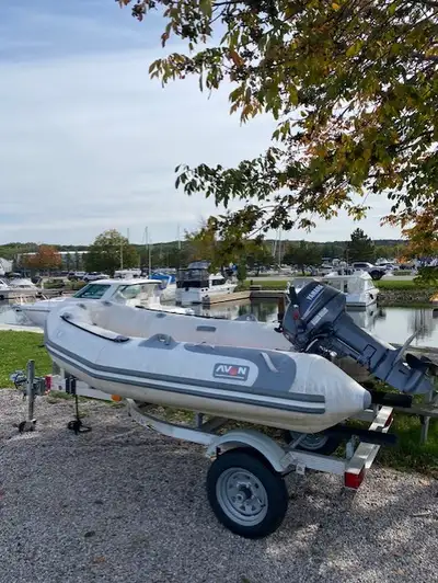 2008 AVON RIB (rigid inflatable boat), 9. 5 Feet long with a 52 inch beam, complete with 2008 Yamaha...
