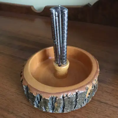 Vintage Bark Edge Nut Dish Live Edge + Nutcracker & Picks, View more