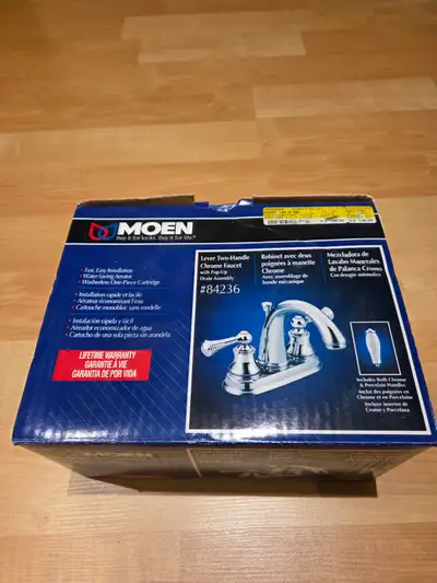 New, never used Moen Bathroom faucet. Chrome finish.