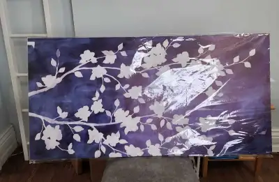 This is a new NINEASO abstract flowers canvas wall art, featuring a gray and white tree floral desig...