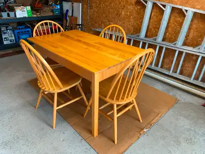 Solid oak table and chairs, View more