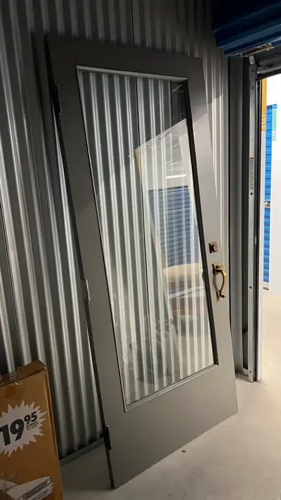 Antique Solid Wood Door w/ Glass + Original Solid Brass Hardware, View more