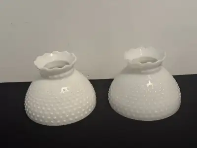 “Vintage Milk Glass Hobnail Lamp Shades” $25 Each.  , View more