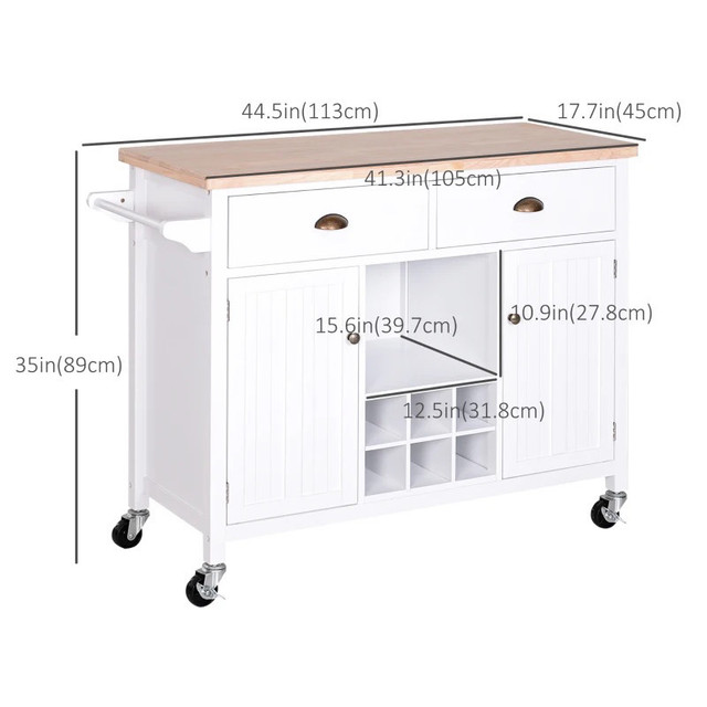Rolling Kitchen Island, Bar Cart on Wheels with Large Counter, 2 in Kitchen & Dining Wares in Markham / York Region - Image 2