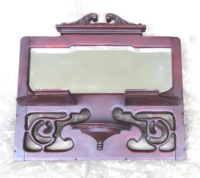 ANTIQUE 19C GEORGIAN CARVED MAHOGANY WOOD WALL SHELVES MIRROR in Home Décor & Accents in City of Toronto - Image 2