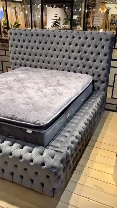 Modern bed frame with a clean, stylish design, View more