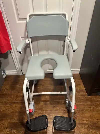 Wheeled commode chair. Used for 10 weeks. Brand new purchased for $500 at mobility2home in 2025. The...