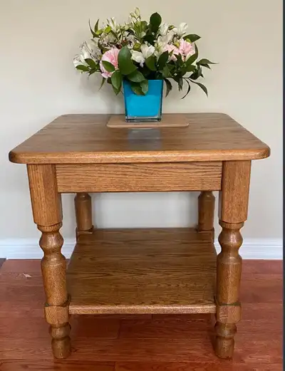 Made in Canada.  Solid Oak.  Side Table ($200) & TV Stand ($375), View more