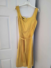NEW SILK Linda Lundstrom Yellow Gold Dress Sheath Sleeveless MED