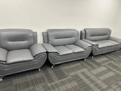 Grey Leather Sofa Set! FREE DELIVERY , View more