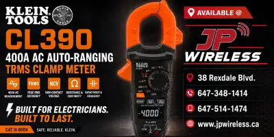 The Klein Tools CL390 400A AC Auto-Ranging TRMS Clamp Meter is a brand-new, factory-sealed professio...