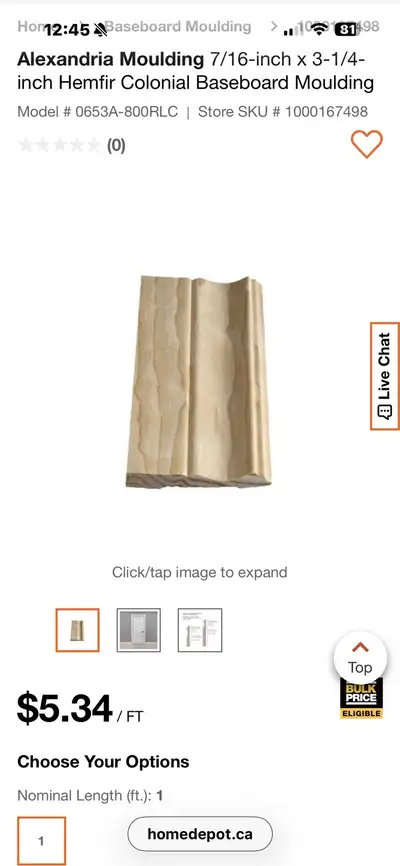 Colonial Baseboard Moulding Hem/fir. 7/16x3.25” 45’ (5/9’), View more