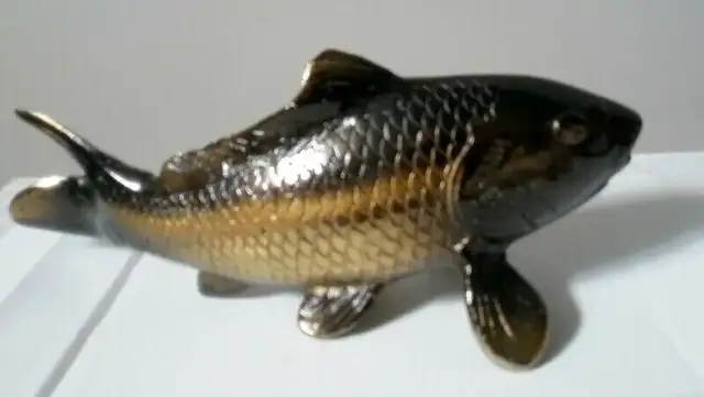 Antique Brass Carp Fish Figurine – Feng Shui Good Luck Symbol in Arts & Collectibles in London - Image 6