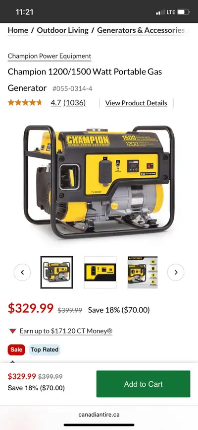 Champion 1500/1200 watt generator - brand new, View more