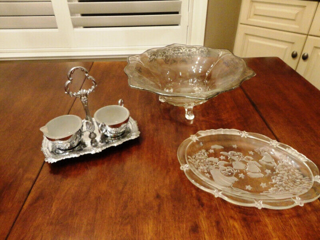 Silver & Glass -25th Anniversary Tea Set, Glass Tray & Bowl in Arts & Collectibles in Kitchener / Waterloo