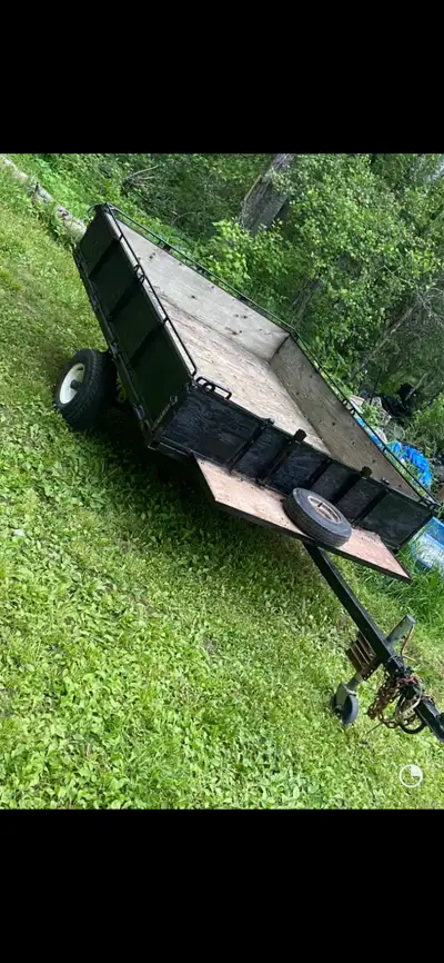 8’x 7’ side load utility trailer In good shape Heavy springs Holds two quads no problem Fat boy tire...