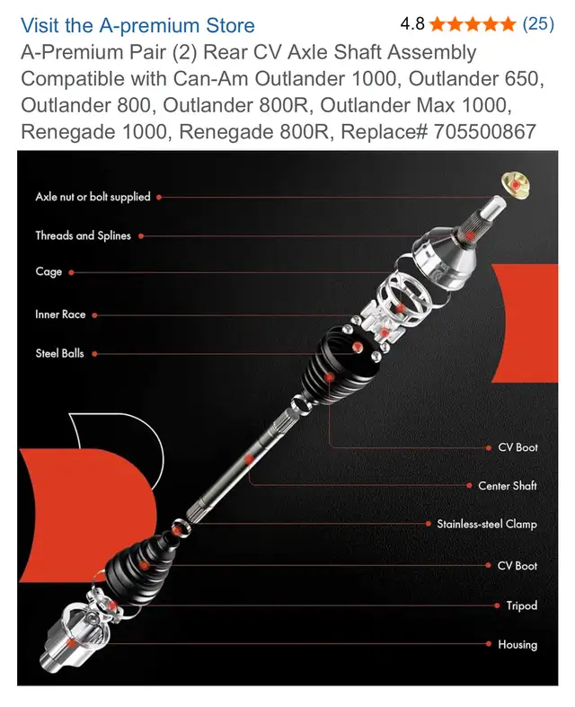 A-Premium Pair (2) Rear CV Axle Shaft Assembly in ATV Parts, Trailers & Accessories in City of Toronto - Image 7