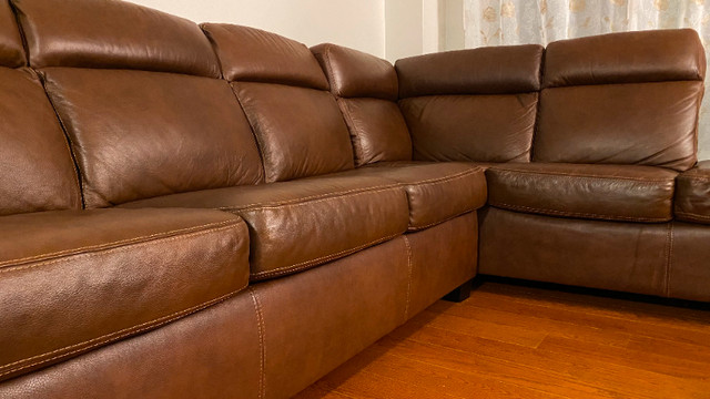 L-shape brown genuine leather couch in Couches & Futons in City of Toronto - Image 3