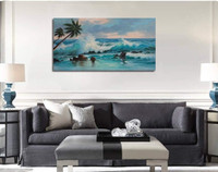 Canvas Wall Art Painting Panoramic Blue Ocean Sea Wave Palm Tree