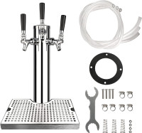 Beer Tower Triple Faucet Tap Stainless Steel & 12"x7" Drip Tray