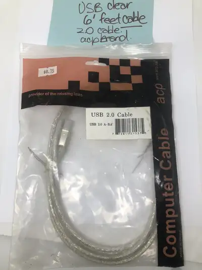 Brand new in package - 6 feet clear USB clear computer cable, View more