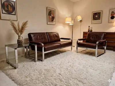 Vintage modernist chrome side table (end table, corner table), View more