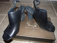 Franco Sarto 'Monogram' 3 1/2" Leather Peep Toe Sandal $95 siz8