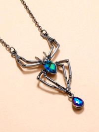 Blue Rhinestone Gothic Spider Necklace *New!