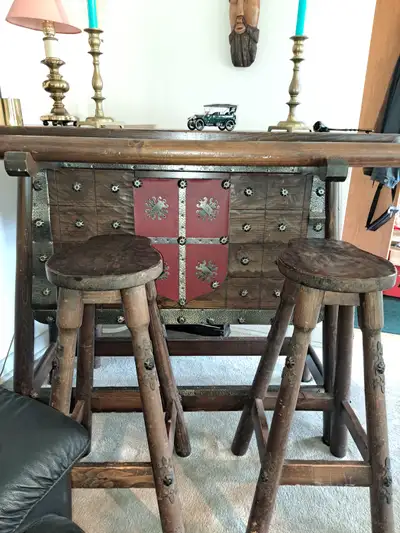 Vintage Bar And 3 Stools, View more