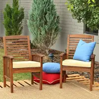 Dark Brown Acacia Patio Chairs w/ Cushions (Set of 2)